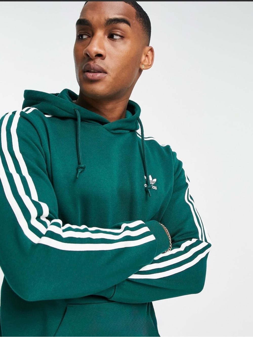 Adidas Originals 3-Stripes Pullover Hoodie Green Men’s Size Small